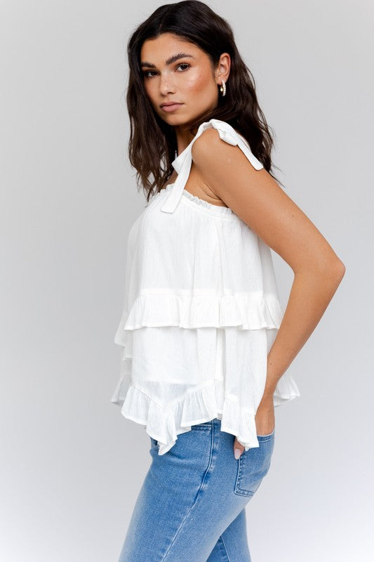 SLEEVELESS ASYMMETRICAL HEM LINE TIERED TOP, Gilli