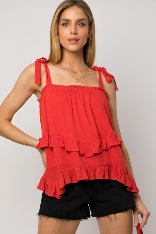 SLEEVELESS ASYMMETRICAL HEM LINE TIERED TOP, Gilli