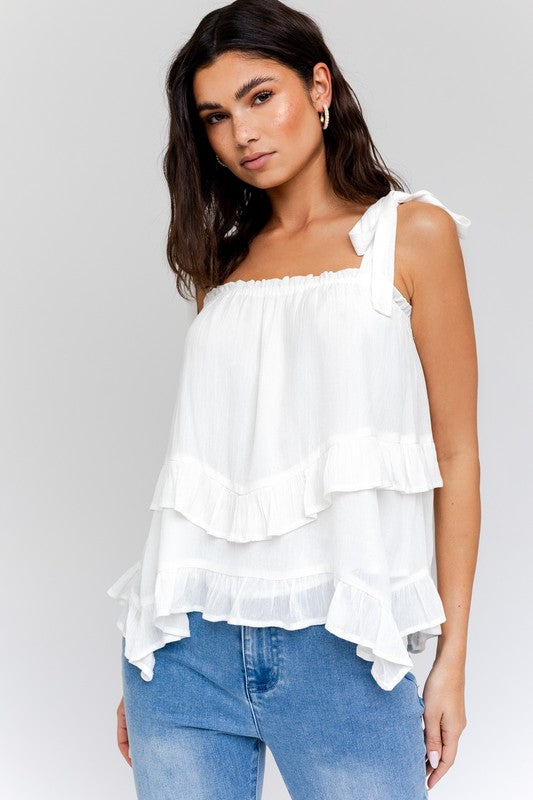 SLEEVELESS ASYMMETRICAL HEM LINE TIERED TOP, Gilli