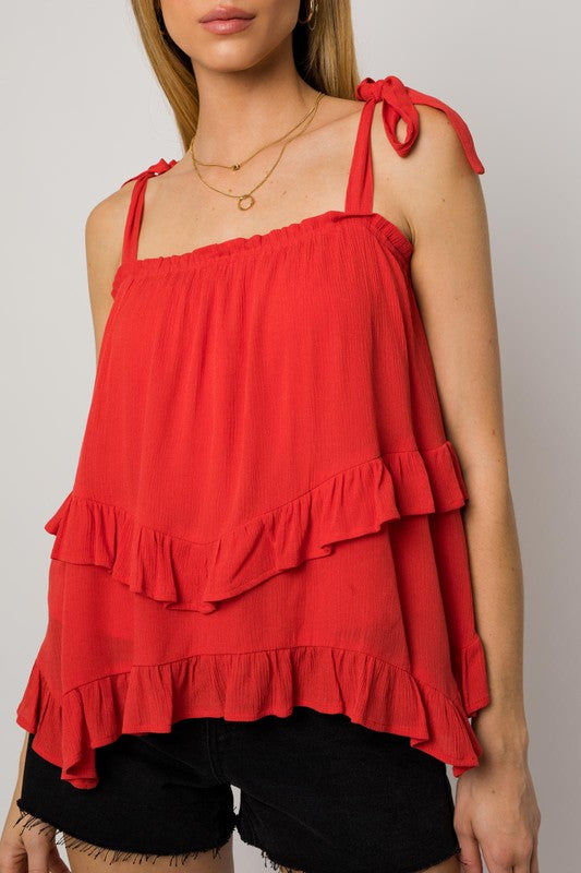 SLEEVELESS ASYMMETRICAL HEM LINE TIERED TOP, Gilli