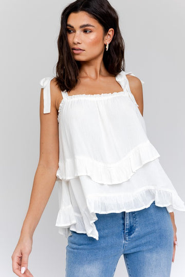 SLEEVELESS ASYMMETRICAL HEM LINE TIERED TOP, Gilli