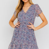 PUFF SLEEVE FAUX WRAP MINI DRESS WITH RUFFLE, Gilli