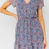 PUFF SLEEVE FAUX WRAP MINI DRESS WITH RUFFLE, Gilli