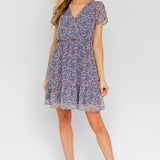 PUFF SLEEVE FAUX WRAP MINI DRESS WITH RUFFLE, Gilli