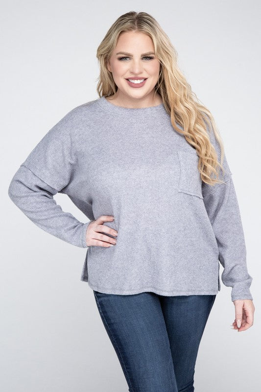 Ribbed Brushed Melange Sweater, Various Colors, Zenana