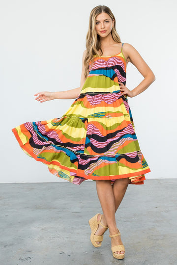Abstract Tiered Dress, by THML
