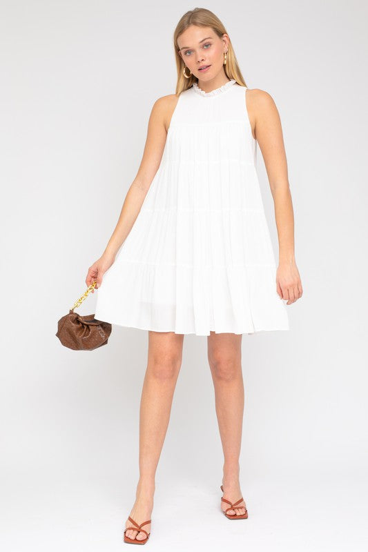 SLEEVELESS RUFFLE NECK TIERED DRESS, Gilli