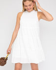 SLEEVELESS RUFFLE NECK TIERED DRESS, Gilli