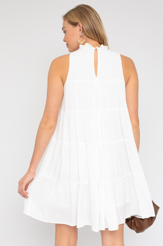 SLEEVELESS RUFFLE NECK TIERED DRESS, Gilli