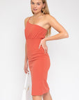 SLEEVELESS ONE SHOULDER FRONT SLIT DRESS, Gilli