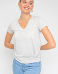 Short Sleeve V-Neck Twist Front Top, Gilli