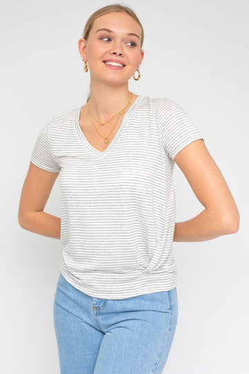 Short Sleeve V-Neck Twist Front Top, Gilli