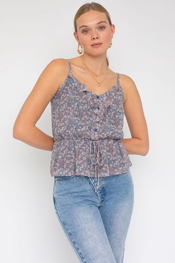 Sleeveless Elastic Waist Top With Ruffle,Gilli