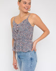 Sleeveless Elastic Waist Top With Ruffle,Gilli