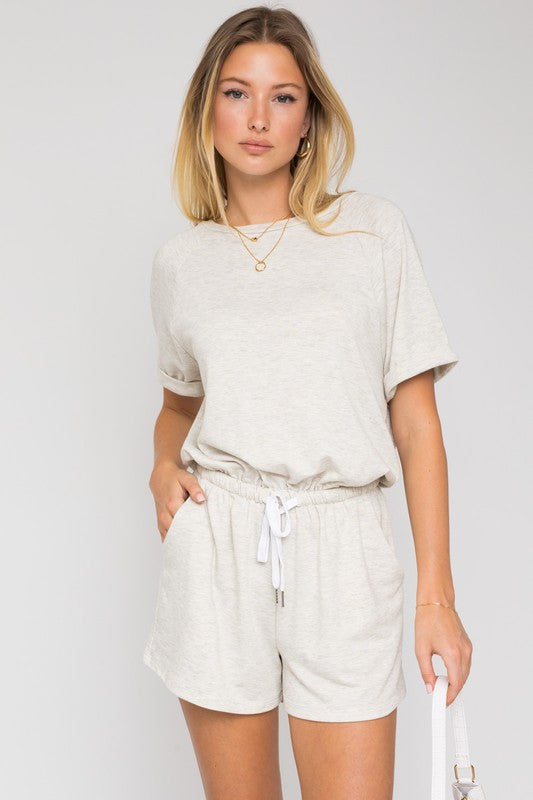 Short Sleeve Side Pocket Drawstring Romper, Gilli (Various colors)