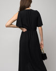 Solid V-Neck Midi Dress W-Front Knot