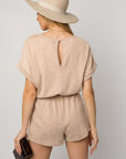 Short Roll-Up Sleeve Elastic Waist Romper, Gilli