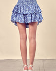 DIZZY FLORAL PRINTED TIERED SKORTS, Mustard Seed