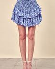 DIZZY FLORAL PRINTED TIERED SKORTS, Mustard Seed