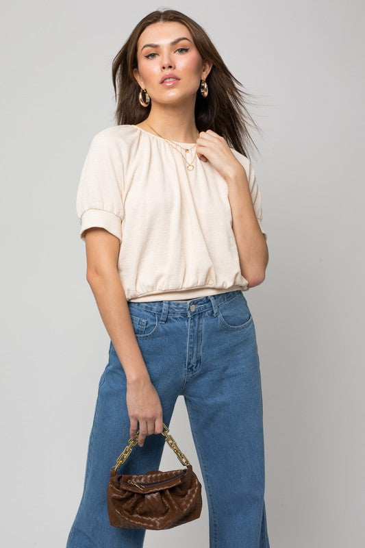 Shirred Neck Rib Tee- Gilli