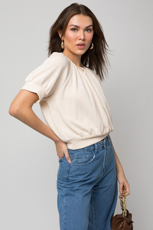 Shirred Neck Rib Tee- Gilli