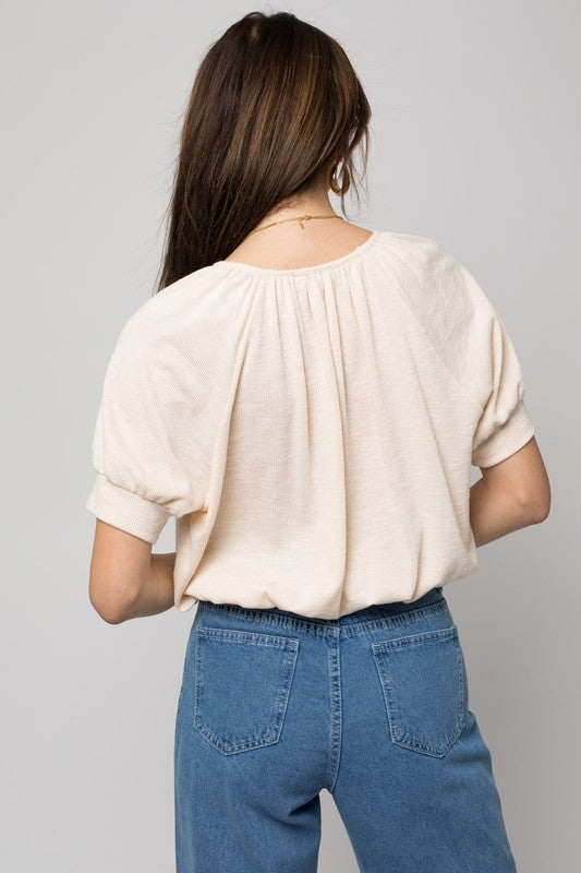 Shirred Neck Rib Tee- Gilli