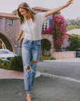 STRETCH BOYFRIEND JEANS W PAINT SPATTER DETAIL, Flying Monkey