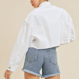 CROPPED DISTRESS DENIM JACKET , Just Black Denim