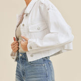 CROPPED DISTRESS DENIM JACKET , Just Black Denim