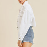 CROPPED DISTRESS DENIM JACKET , Just Black Denim