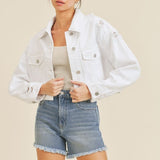 CROPPED DISTRESS DENIM JACKET , Just Black Denim