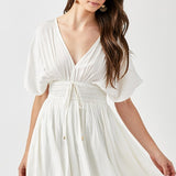 Smocked Waist with Tassel Strap Dress, Mustard Seed