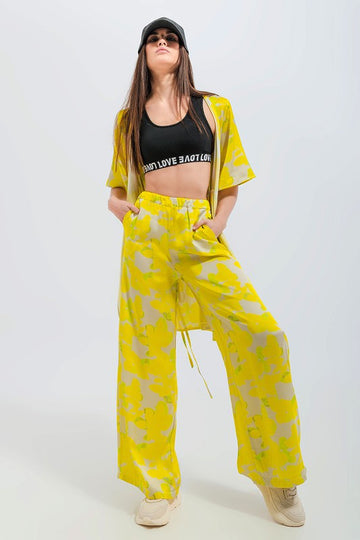 WIDE LEG TROUSERS IN YELLOW FLORAL, Q2