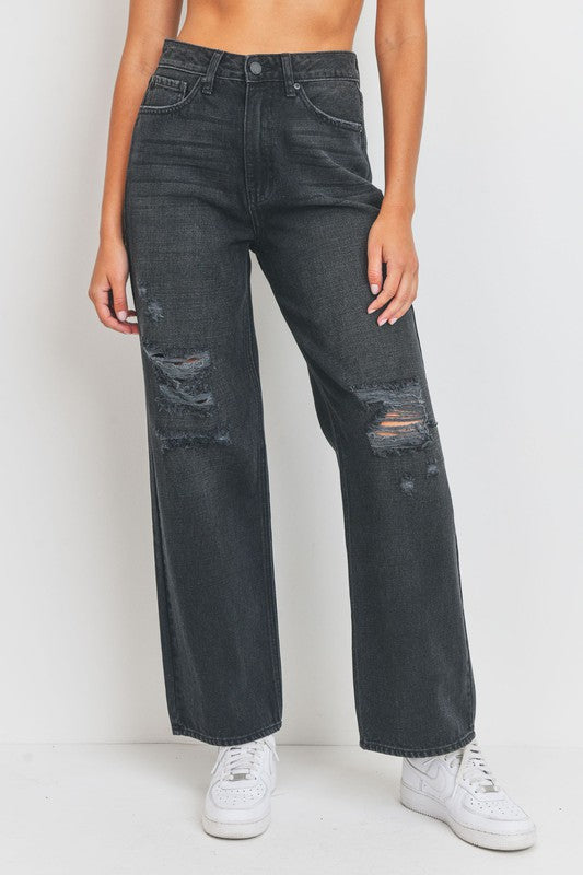 RIPPED DAD JEAN, Just Black Denim