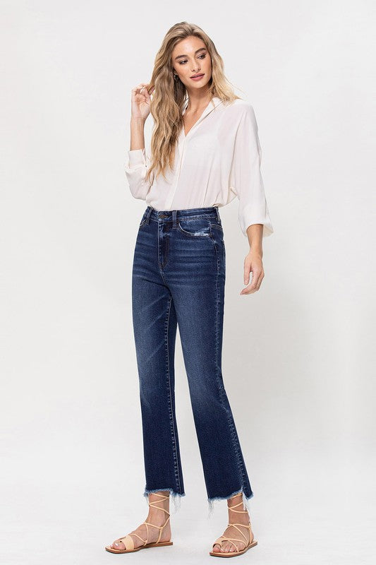 High Rise Distressed Hem Kick Flare Jeans, Vervet by Flying Monkey