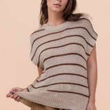 VERY J -Striped Knit Sweater Vest Top