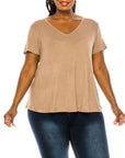 BAMBOO V NECK TOP, Various Colors, FABINA (Plus Size only)