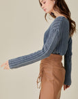 V-Neck Washed Crop Sweater, Mustard Seed