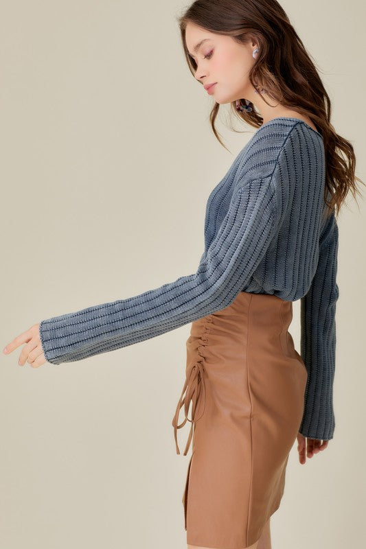 V-Neck Washed Crop Sweater, Mustard Seed