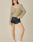 V-Neck Washed Crop Sweater, Mustard Seed