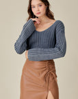 V-Neck Washed Crop Sweater, Mustard Seed