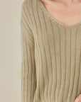 V-Neck Washed Crop Sweater, Mustard Seed