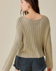 V-Neck Washed Crop Sweater, Mustard Seed