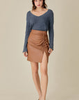 V-Neck Washed Crop Sweater, Mustard Seed