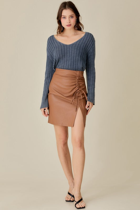 V-Neck Washed Crop Sweater, Mustard Seed