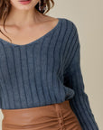 V-Neck Washed Crop Sweater, Mustard Seed