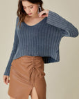 V-Neck Washed Crop Sweater, Mustard Seed