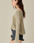 V-Neck Washed Crop Sweater, Mustard Seed