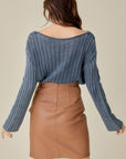 V-Neck Washed Crop Sweater, Mustard Seed