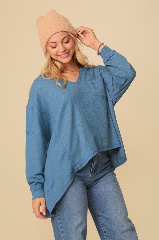 Thermal High Low V-Neck Oversized Top (Various Colors), Timing